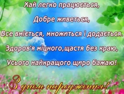 Картка з привітанням на день народження українською мовою.