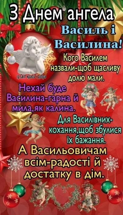 Вітання з Днем Ангела Василеві та Василеням
